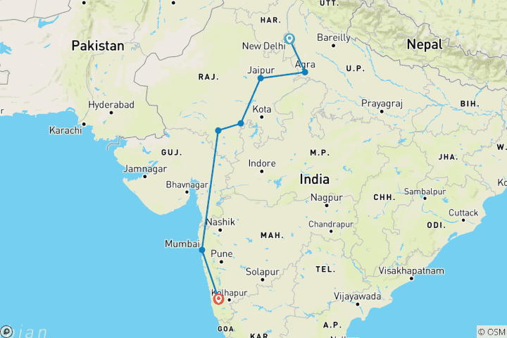 Carte du circuit Aventure culinaire en Inde