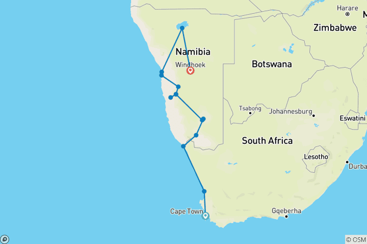 Mapa de Aventura en el Cabo y Namibia