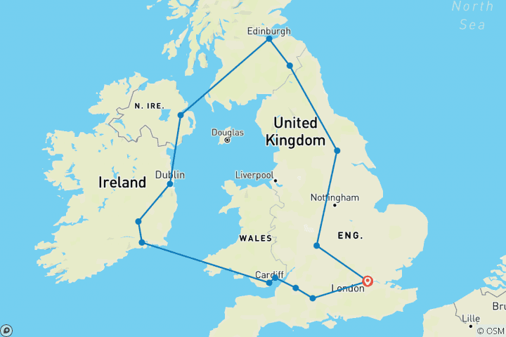 Karte von Großbritannien & Irland Rundreise