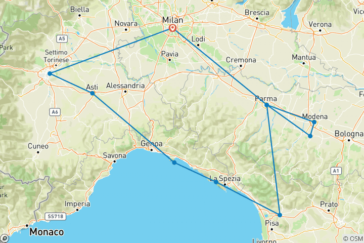 Carte du circuit Les hauts lieux de l'Italie du Nord et les Cinque Terre