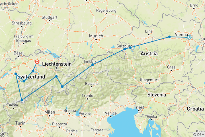 Carte du circuit Le meilleur de l'Autriche et de la Suisse