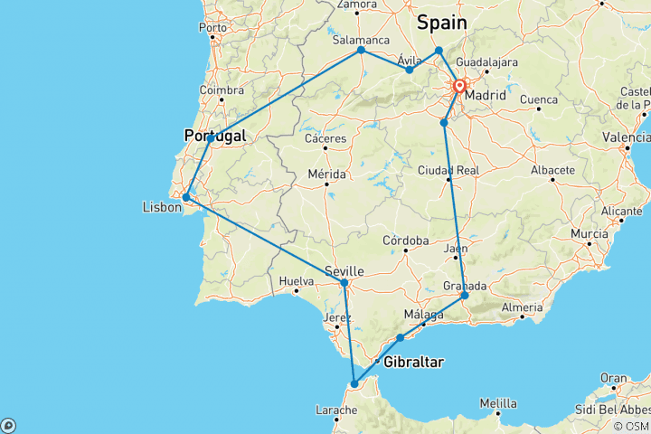 Carte du circuit Découverte de la péninsule ibérique et du Maroc