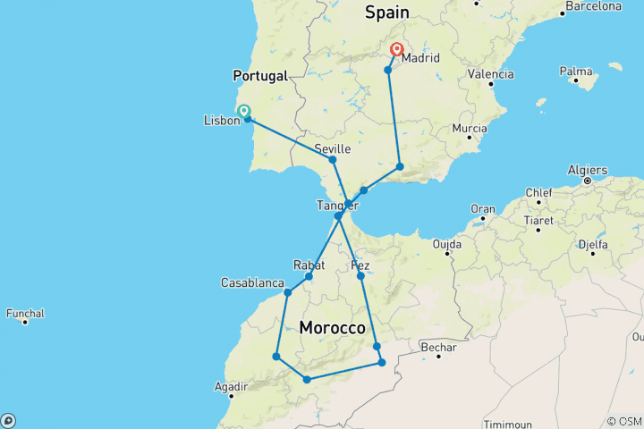 Carte du circuit Espagne, Portugal et Maroc