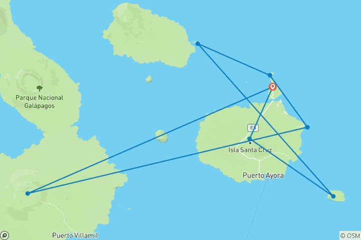 Map of 5 Day Incredible Galapagos Land Tour visiting 3 Islands