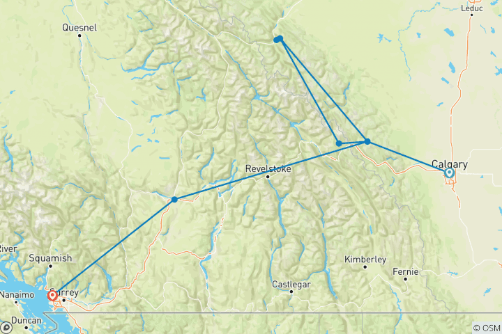 Map of Great Resorts of the Canadian Rockies with the Rocky Mountaineer