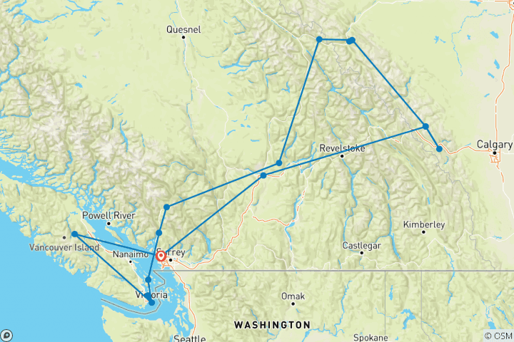 Kaart van De majestueuze Rockies - met de Rocky Mountaineer