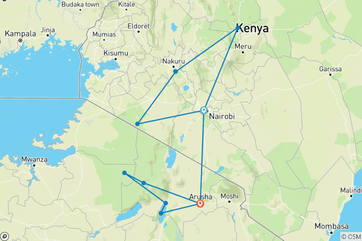 Map of Kenya & Tanzania Camping Safari