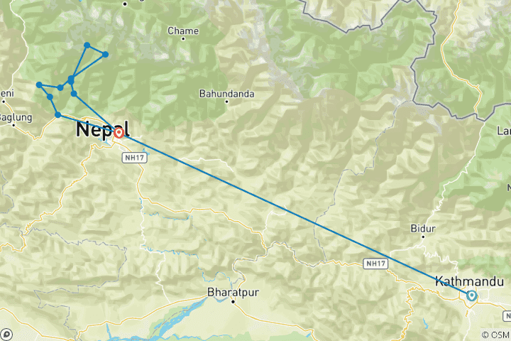 Mapa de Excursión al campamento base del Annapurna (12 destinations)