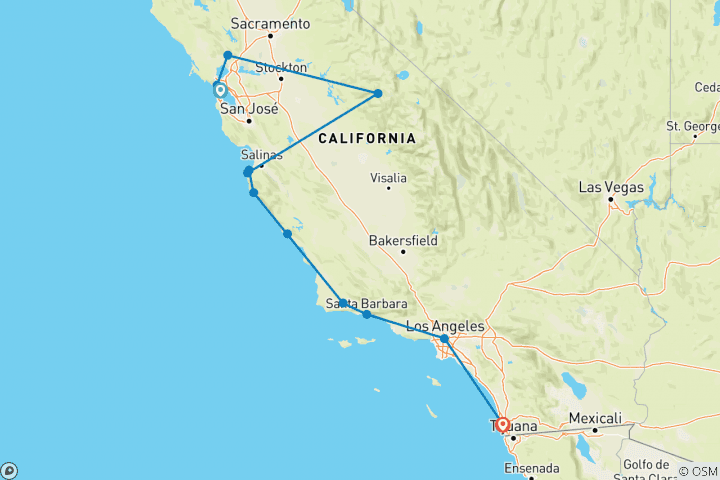 Carte du circuit Les classiques de la Californie avec San Diego