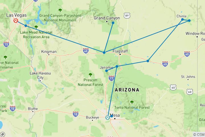 Map of Lost Canyons of the Southwest with Extended Stay in Las Vegas