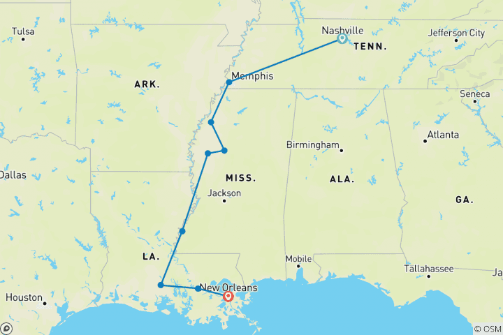 Map of America's Musical Heritage with Extended Stay in New Orleans