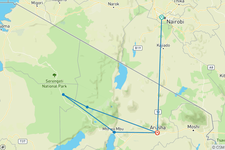 Map of Tanzania Camping Safari