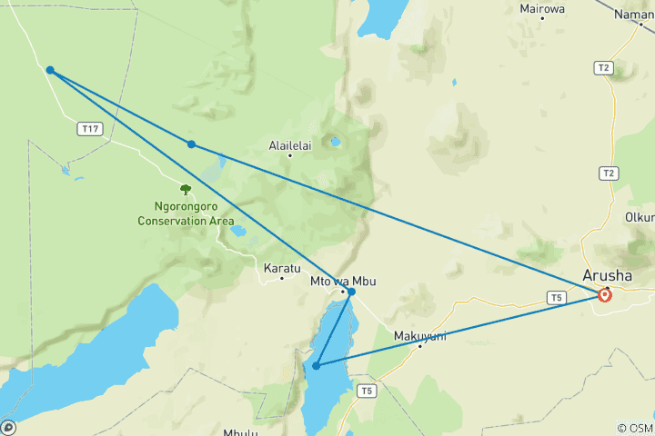 Map of Tanzania Camping Adventure