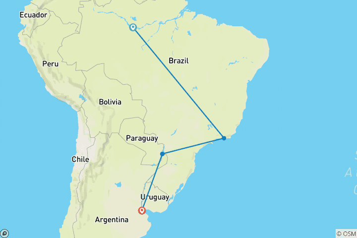 Map of South America Getaway with Amazon