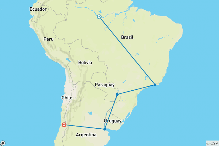 Map of South America Getaway with Amazon & Santiago