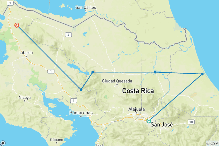 Map of Natural Wonders of Costa Rica with Guanacaste