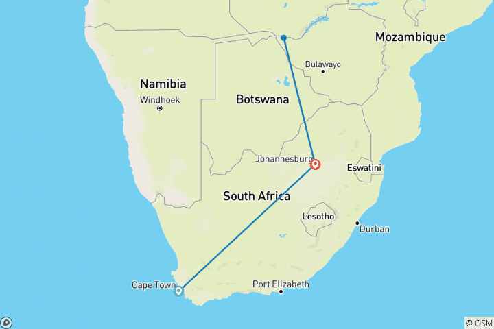 Map of Splendors of South Africa & Victoria Falls