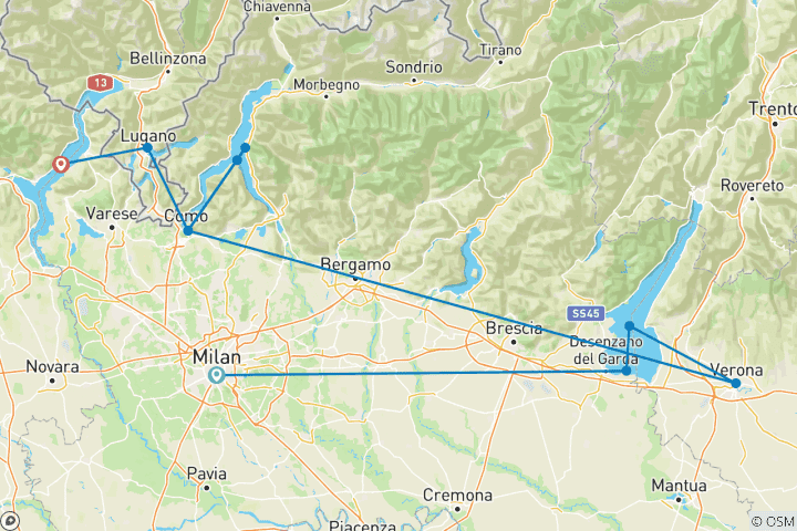 Carte du circuit La magie des lacs italiens