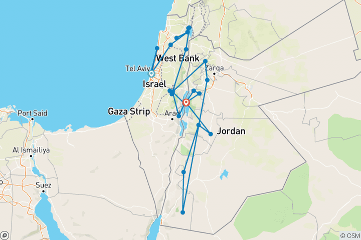 Map of Journey Through the Holy Land with Jordan - Faith-Based Travel