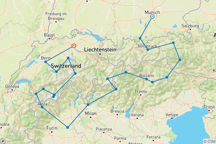 Map of Alpine Adventure, Bernina & Glacier Express