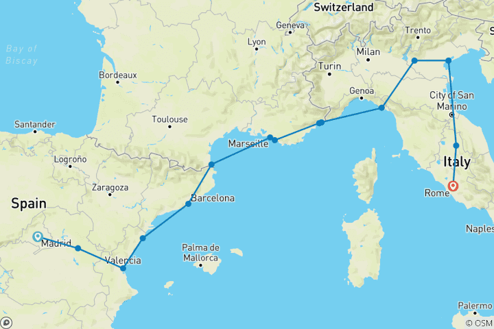 Carte du circuit Saveurs méditerranéennes (15 destinations)