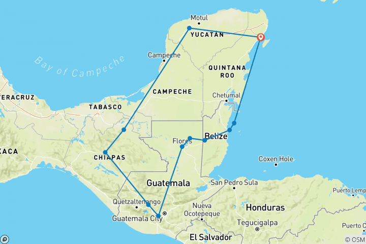 Map of Mayan Adventure: Mexico, Belize & Guatemala