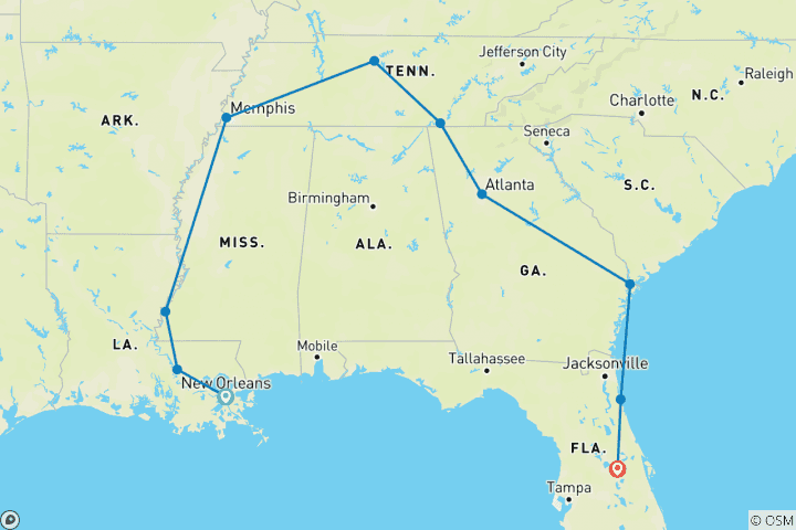 Carte du circuit Charmes du Sud & Floride