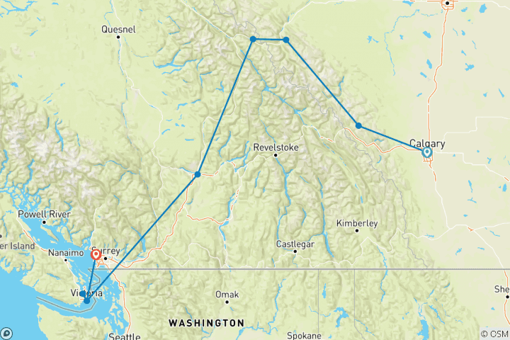 Carte du circuit Au cœur des Rocheuses canadiennes avec le Calgary Stampede