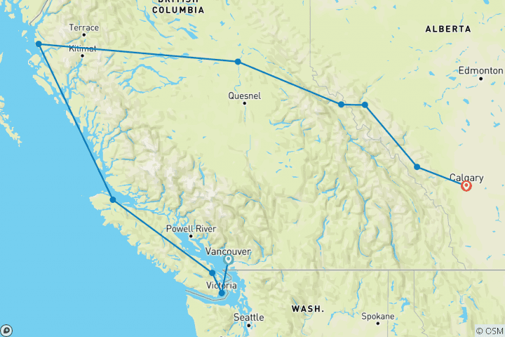 Carte du circuit Ouest du Canada avec Inside Passage - 13 jours