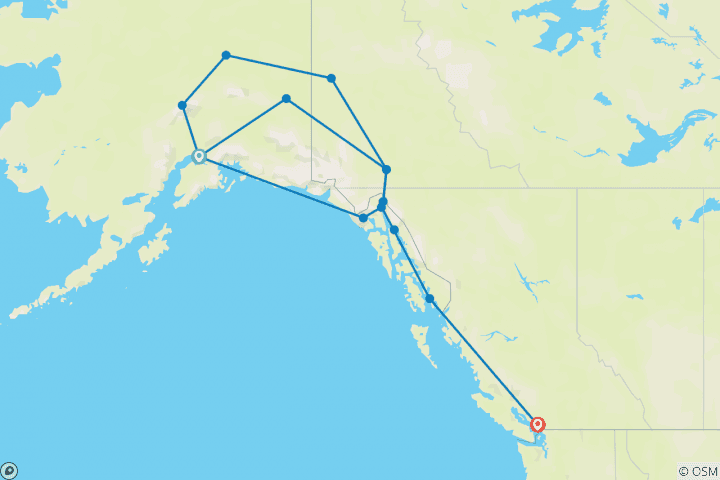 Carte du circuit Alaska et Yukon avec croisière en Alaska