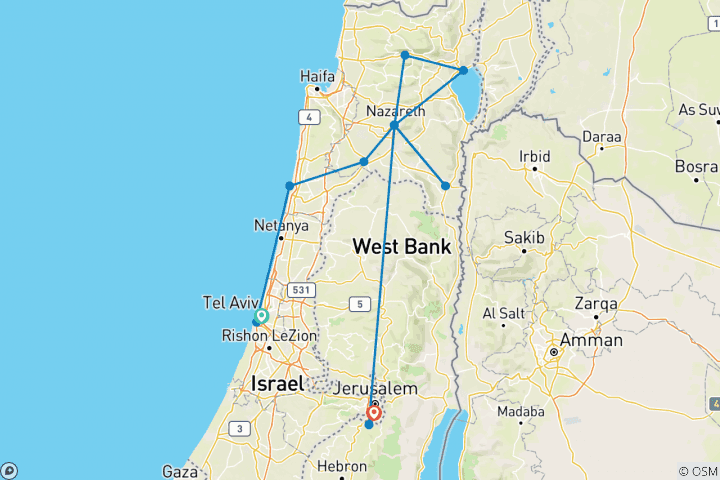 Carte du circuit Découverte de la Terre Sainte - Voyage confessionnel - Itinéraire catholique