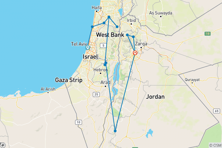 Map of Holy Land Discovery with Jordan - Faith-Based Travel - Catholic Itinerary