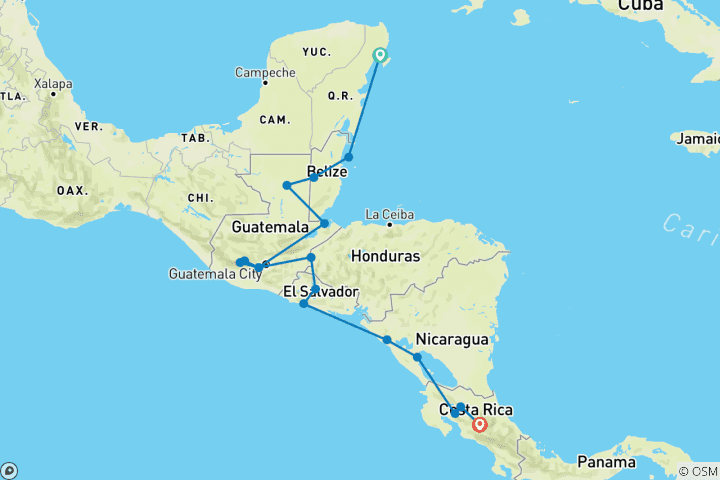 Carte du circuit Voyage en Amérique centrale : Forêts tropicales et ruines