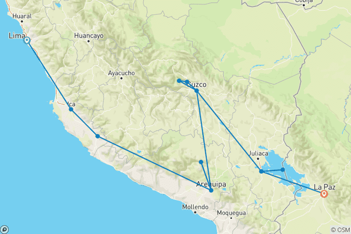 Carte du circuit De Lima à La Paz - Planche de sable et couchers de soleil