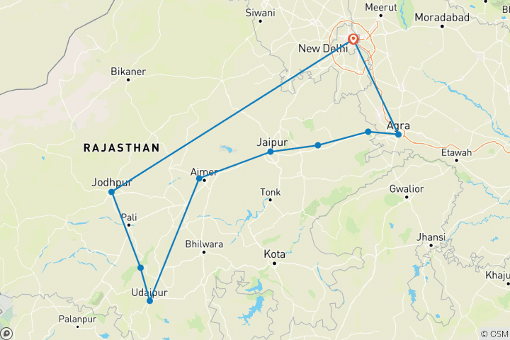 Carte du circuit Aventure au Rajasthan