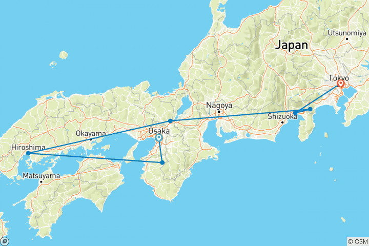 Map of Japan Express – Osaka to Tokyo