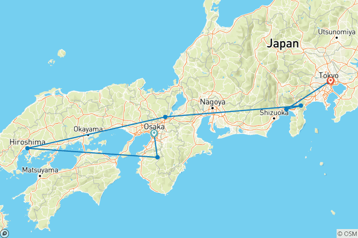 Map of Japan Express – Osaka to Tokyo