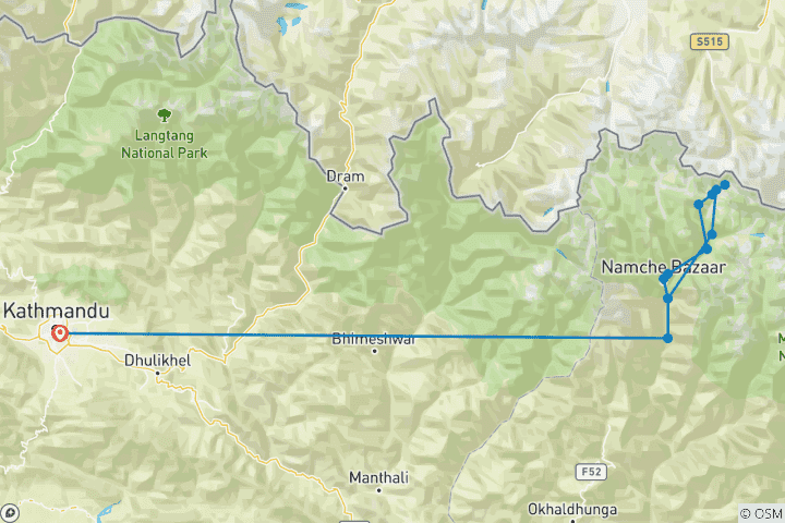 Mapa de Excursión al campamento base del Everest