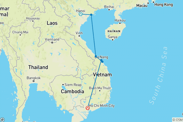 Map of Classic Vietnam: Hanoi to Ho Chi Minh City