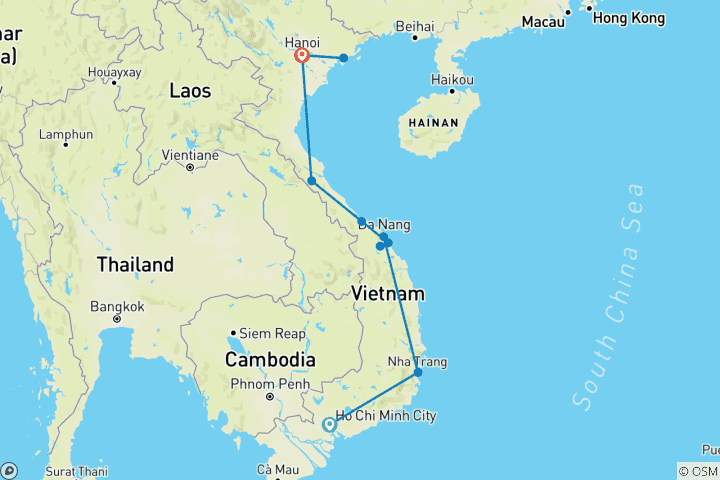 Carte du circuit Vietnam - Villes historiques et baie d'Halong