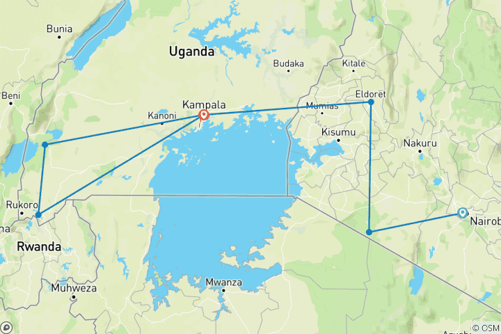 Carte du circuit De Nairobi à Kampala 10 jours en Overlanding
