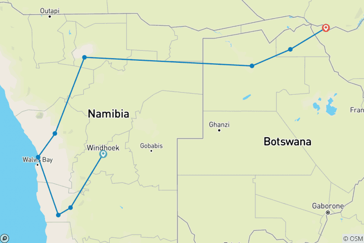 Carte du circuit Exploration de la Namibie aux chutes Victoria