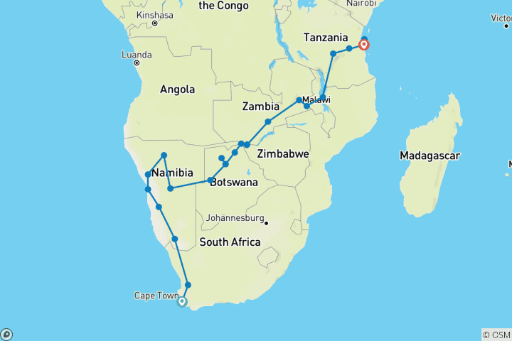 Map of African Encounter | 37 Days Cape Town To Dar Es Salaam