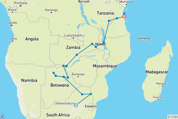 Map of African Dream | 27 Days JHB to Dar es Salaam