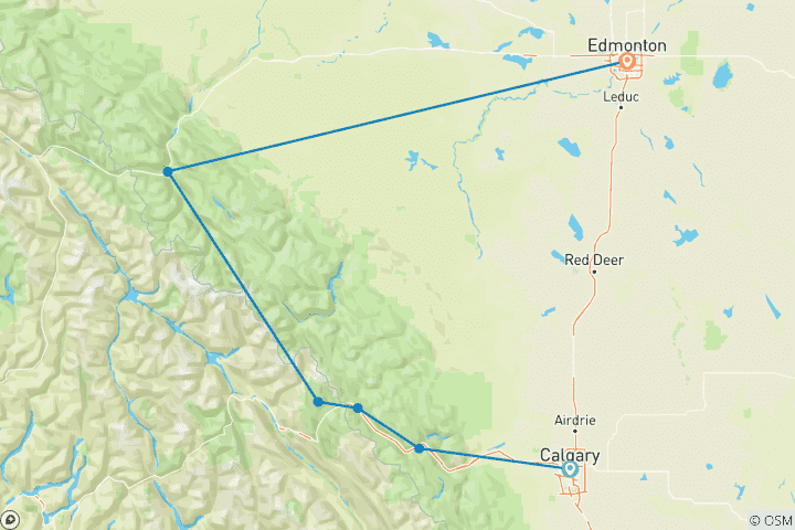 Carte du circuit Trek dans les Rocheuses canadiennes et excursion en canoë