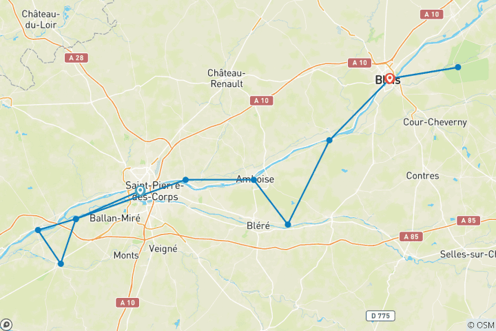 Carte du circuit Vallée de la Loire classique - Circuit de Villandry au château de Chambord