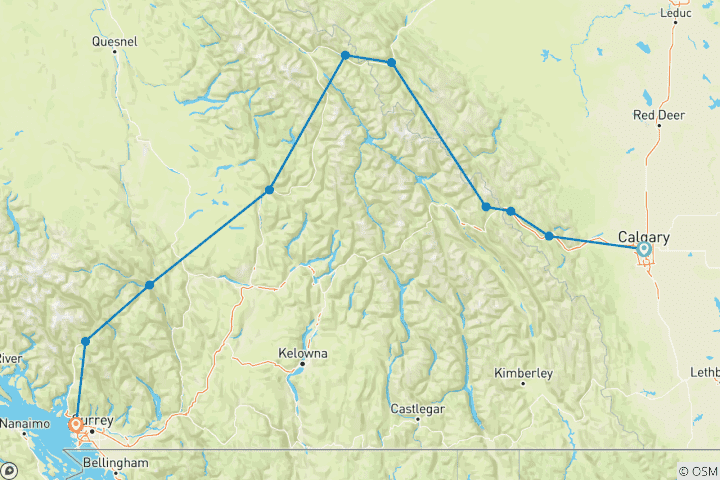 Map of The Classic Calgary - Vancouver Road Trip