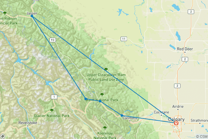 Karte von Das Beste aus Banff und Jasper, Hotelrundreise