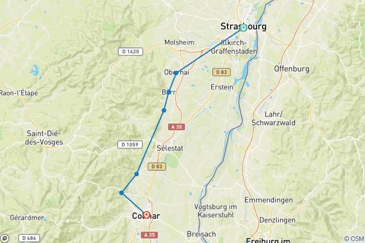 Carte du circuit Visite à pied de l'Alsace