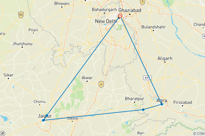 Mapa de Viaje por tu cuenta: El Triángulo Dorado: Delhi, Agra y Jaipur